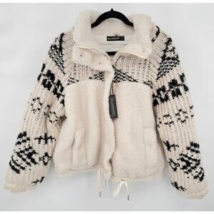 NWT Blank NYC Feeling Cozy Sherpa Sweater Jacket Cream Black Size L
